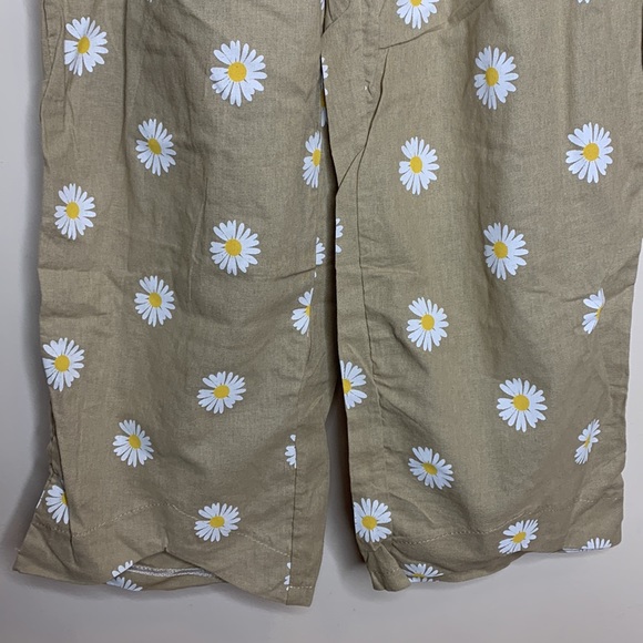 Tan Daisy Flower Pattern Pocket Cotton Beach Pants Hippie 70’s Flashback Bottoms - Picture 4 of 12